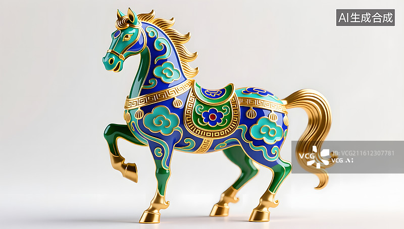 【AI数字艺术】景泰蓝工艺骏马展现东方华美气韵图片素材