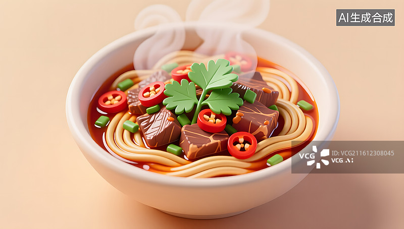 【AI数字艺术】俯视角麻辣牛肉面温暖呈现图片素材