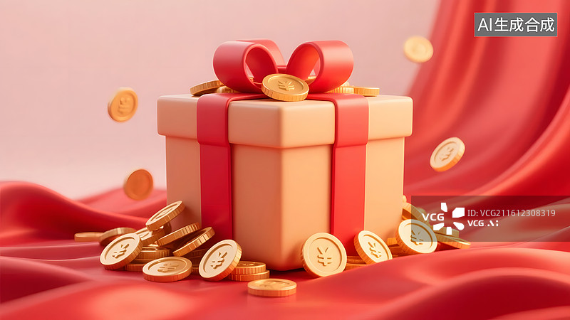 【AI数字艺术】春节礼盒溢出满满祝福财富图片素材