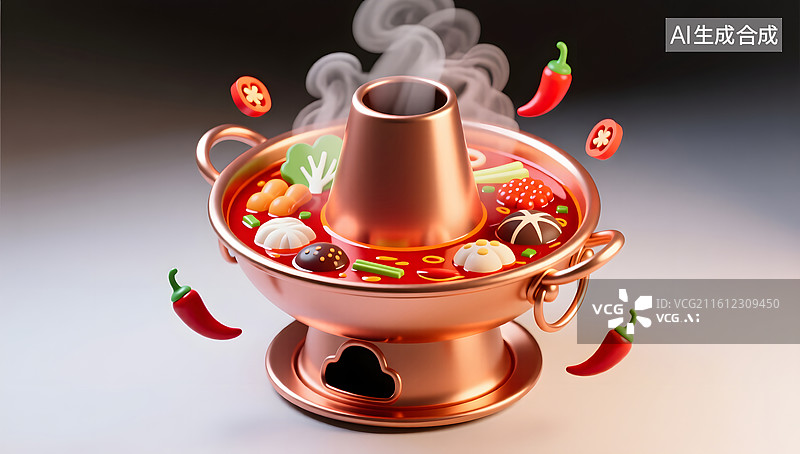 【AI数字艺术】团圆氛围中的重庆火锅美食场景图片素材