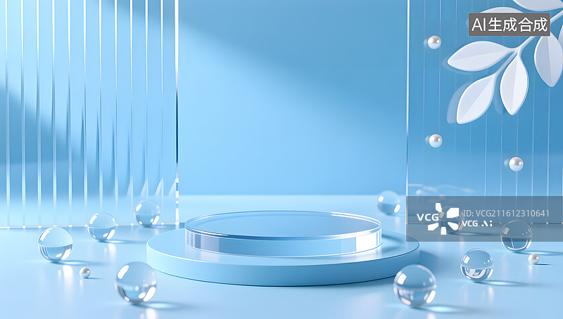 【AI数字艺术】极简蓝色玻璃球体微距高端展示图片素材
