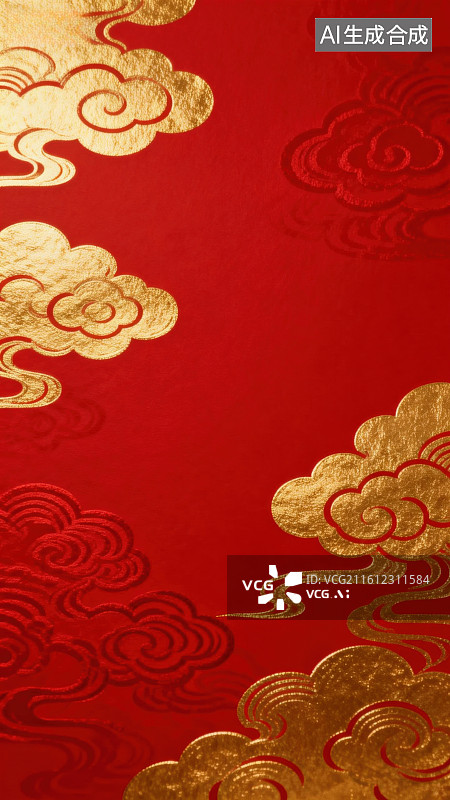 【AI数字艺术】红色背景金色祥云图案图片素材