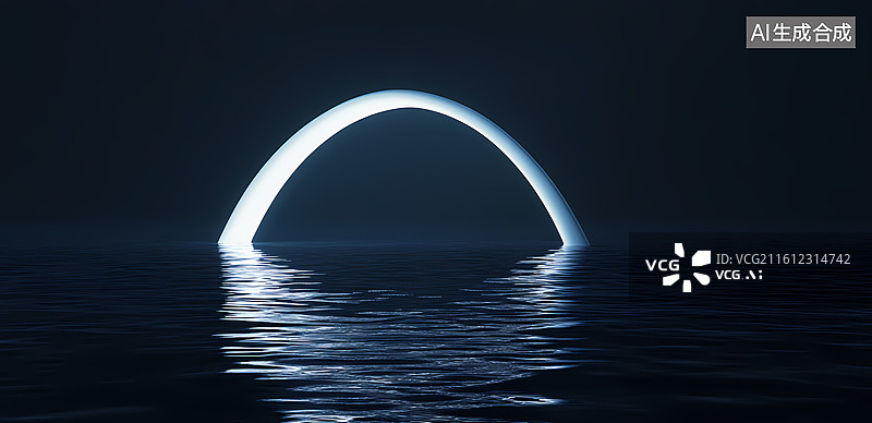 【AI数字艺术】水面上的霓虹光环图片素材