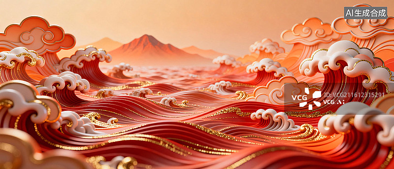 【AI数字艺术】祥云海浪设计图片素材