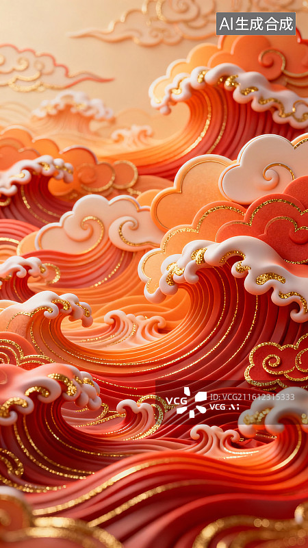 【AI数字艺术】祥云海浪设计图片素材