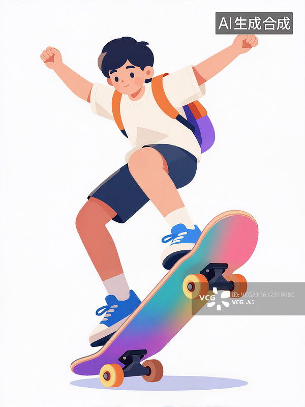 【AI数字艺术】少年滑板腾空瞬间图片素材