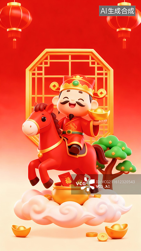 【AI数字艺术】国风2026马年新年春节3D年俗初五插画图片素材