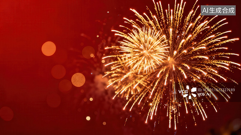 【AI数字艺术】夜空中的金色烟花绽放图片素材