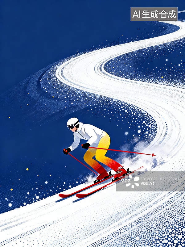 【AI数字艺术】滑雪者炫彩风雪山运动背景图片素材