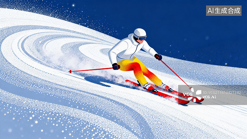 【AI数字艺术】滑雪者炫彩风雪山运动背景图片素材