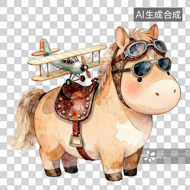 【AI数字艺术】飞行员小马手绘风装饰背景场景图片素材