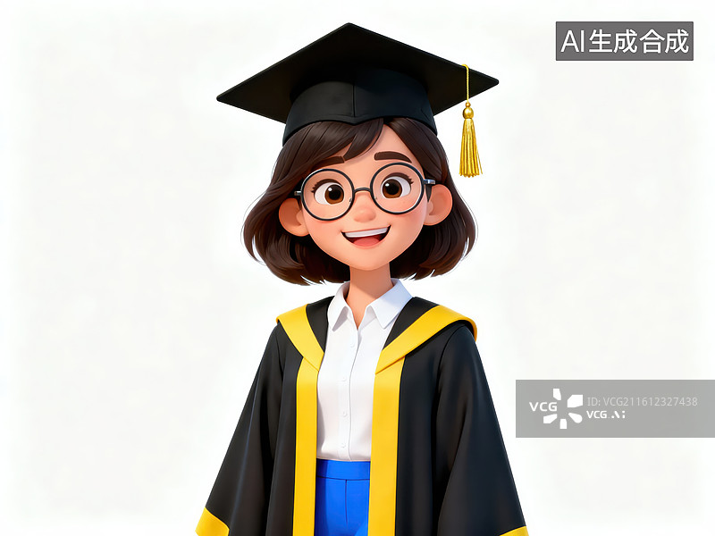 【AI数字艺术】毕业生佩戴学士帽和学位服图片素材