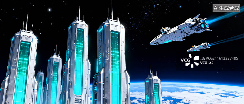 【AI数字艺术】未来都市科幻系太空城市场景图片素材
