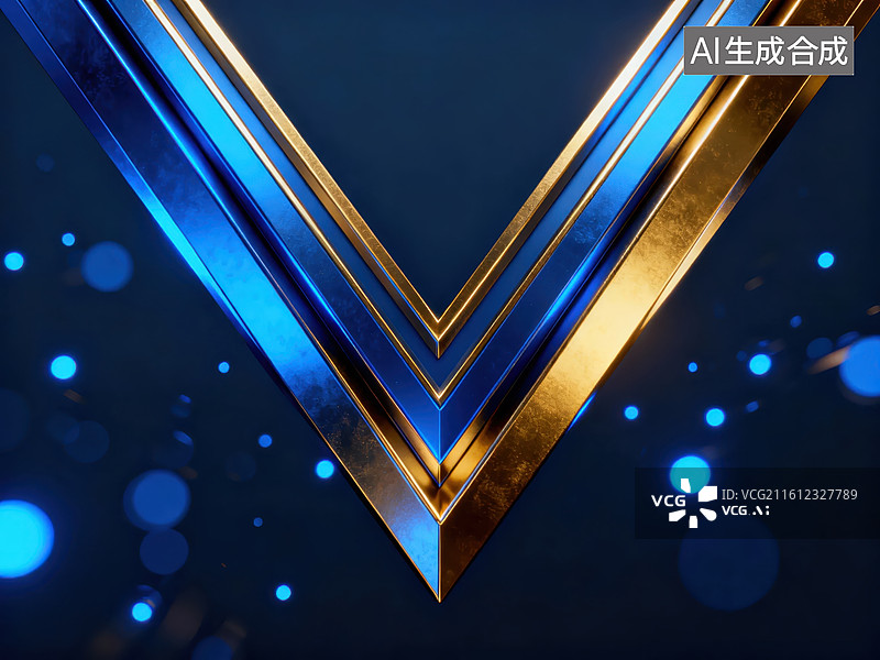 【AI数字艺术】蓝色光晕中的金色V形结构图片素材