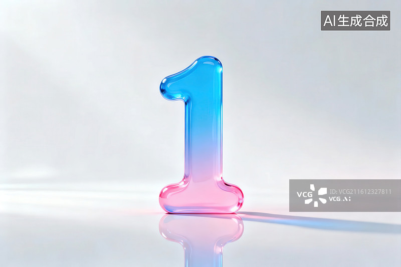 【AI数字艺术】渐变色数字一的透明雕塑图片素材