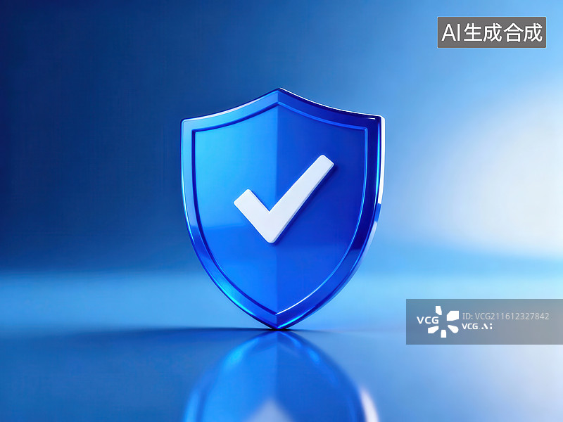 【AI数字艺术】蓝色盾牌上的对勾标志图片素材