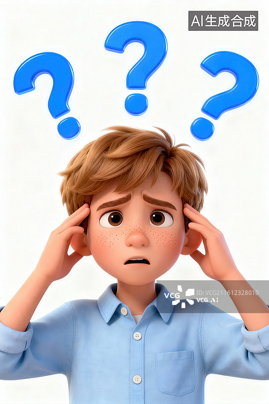 【AI数字艺术】男孩困惑思考表情图片素材
