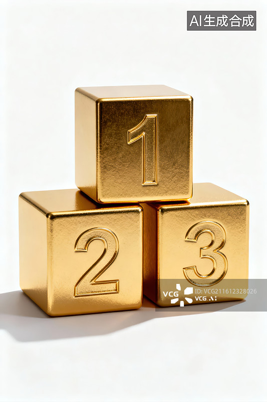 【AI数字艺术】金色数字方块堆叠图片素材