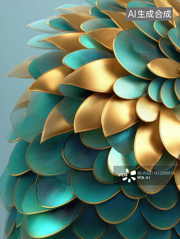 【AI数字艺术】抽象几何设计之蓝绿色与金色图片素材