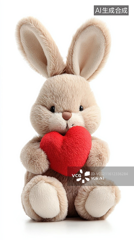 【AI数字艺术】可爱兔子玩偶抱着红心图片素材