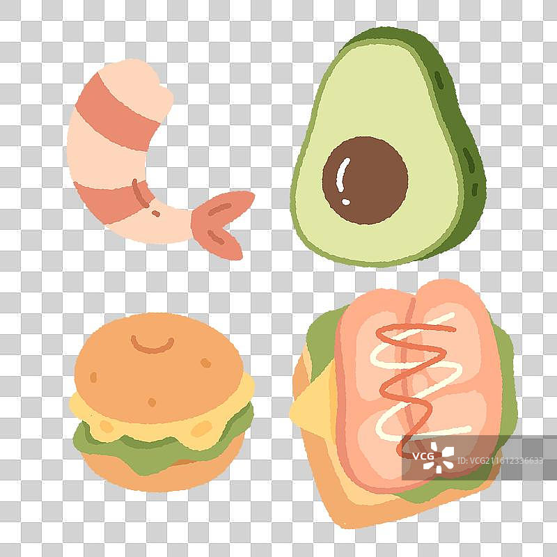 卡通小元素虾仁牛油果贝果三明治图片素材