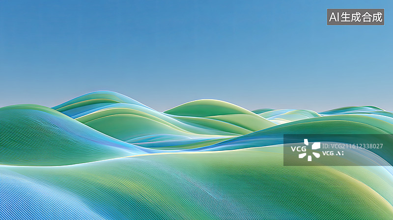【AI数字艺术】流动的绿色波浪地貌图片素材