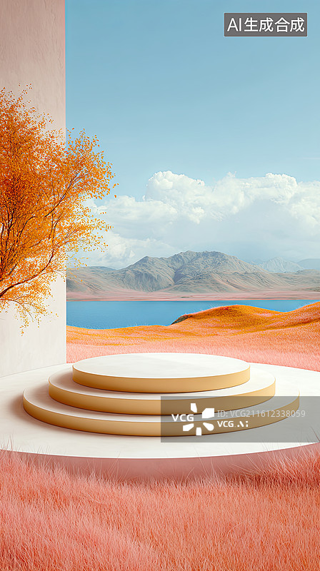 【AI数字艺术】沙漠景观中的圆形台阶图片素材