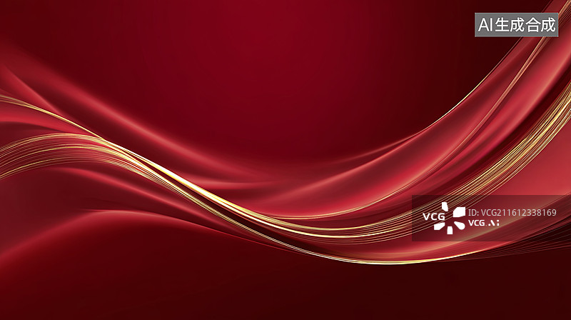 【AI数字艺术】红色波浪金色线条抽象背景图片素材