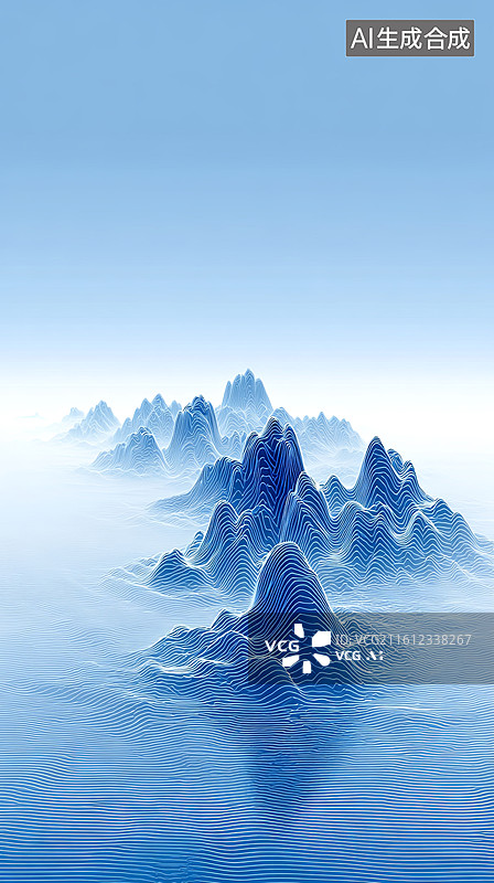 【AI数字艺术】雾中蓝色山峦景观图片素材