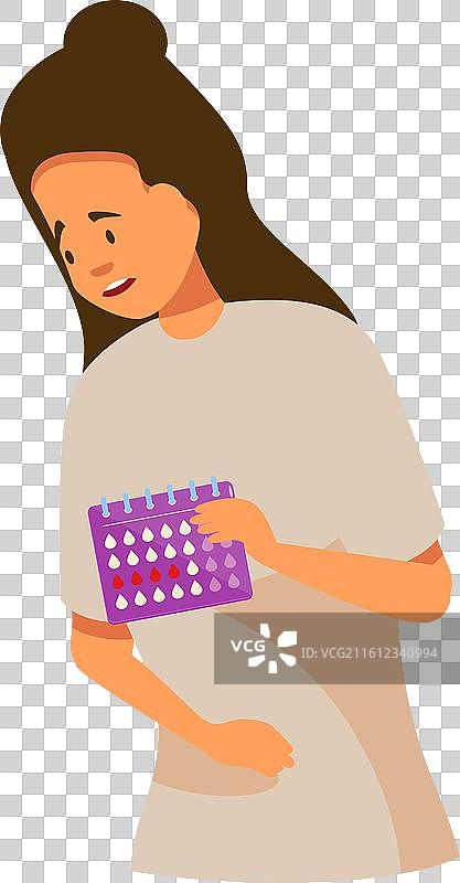 年轻女子遭受痛经，用手捂住腹部图片素材