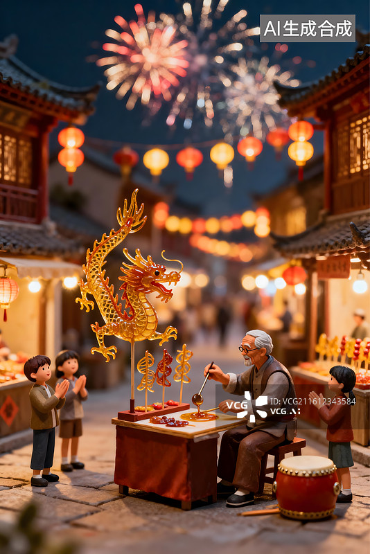 【AI数字艺术】非遗糖画微缩景观图片素材