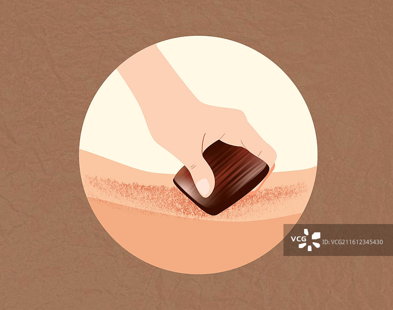 中医刮痧扁平插画无边框人体医疗圆形手部特写写实复古中国风图片素材