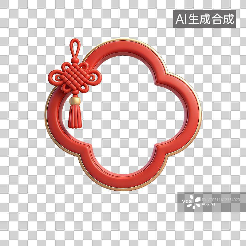 【AI数字艺术】3D卡通中式窗框装饰—中国结图片素材
