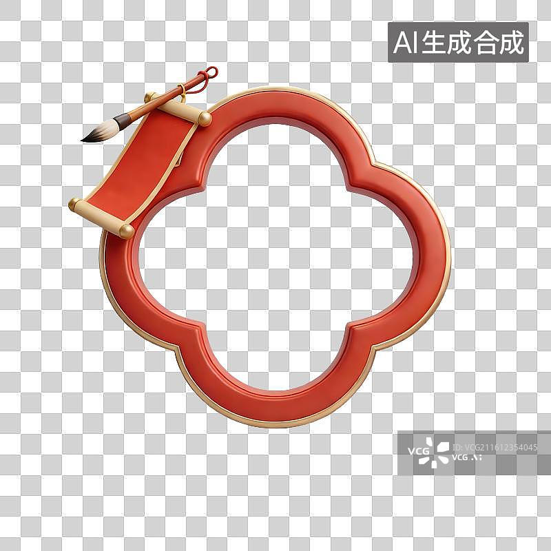 【AI数字艺术】3D卡通中式窗框装饰—春联与毛笔图片素材
