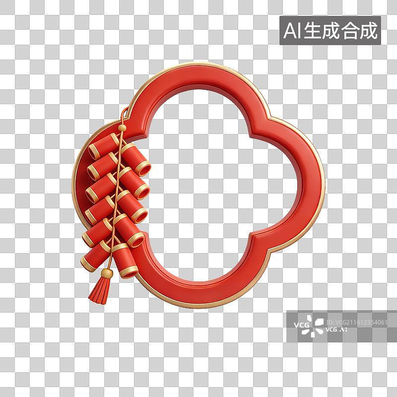 【AI数字艺术】3D卡通中式窗框装饰—鞭炮图片素材