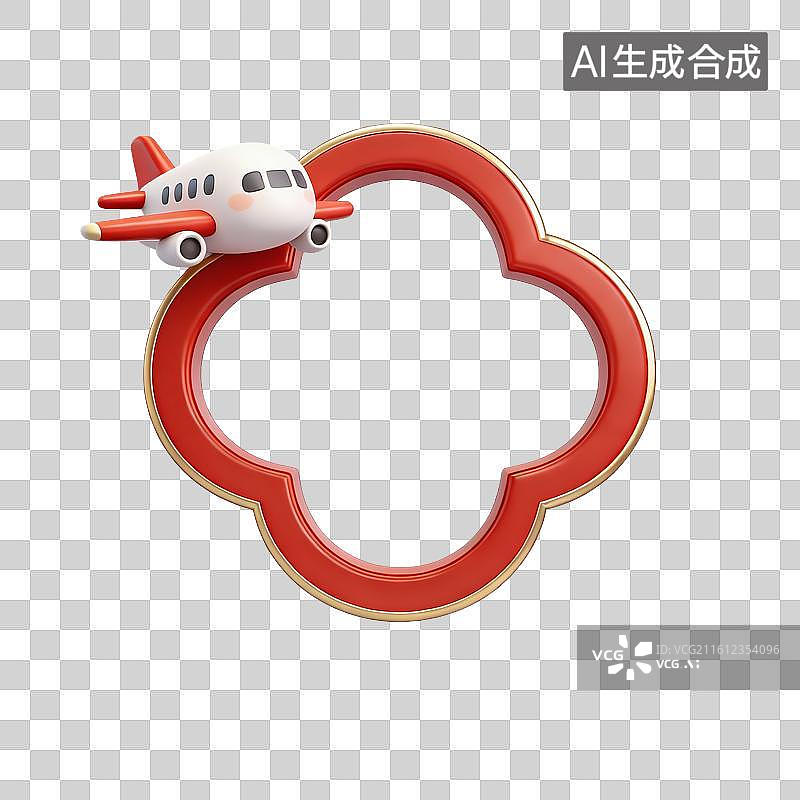 【AI数字艺术】3D卡通中式窗框装饰—客机图片素材