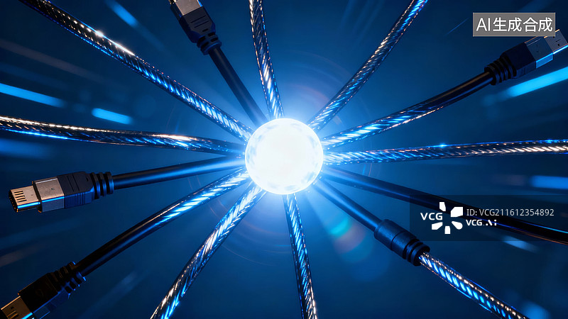 【AI数字艺术】光纤汇聚发光中心图片素材