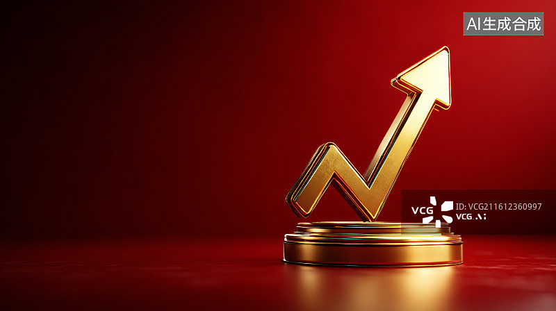 【AI数字艺术】金色上升箭头象征增长趋势的财务场景展示图片素材