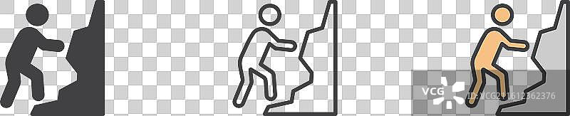 白色背景上的人攀爬图标集图片素材