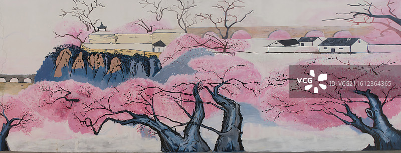 绘画，春天风光，樱花园图片素材