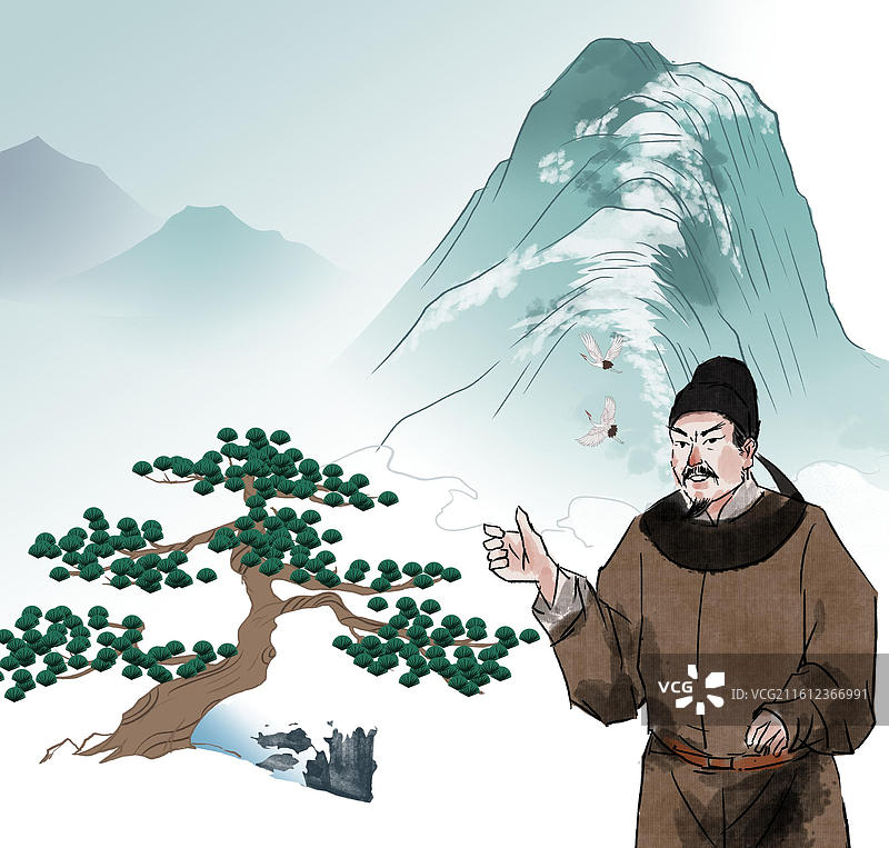 中国风新中式古风古典传统文化国学经典唐诗宋词中国画雪山雪景冬天冬季寒冷松树古人古时候意境风景插画图片素材