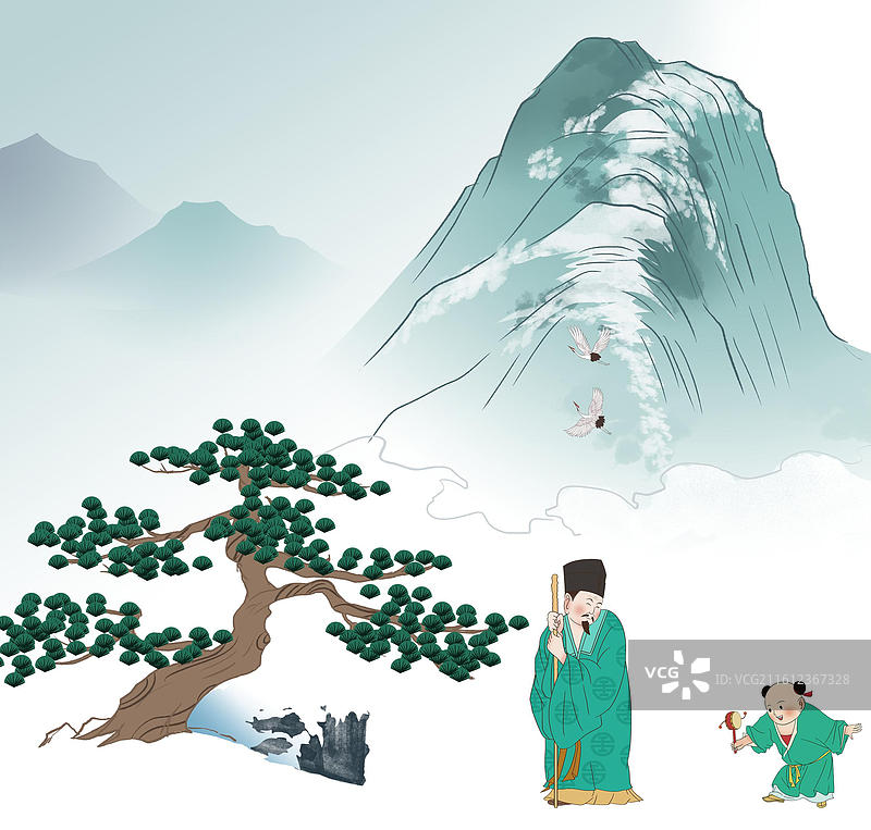 中国风新中式古风古典传统文化国学经典唐诗宋词中国画雪山雪景冬天冬季寒冷松树古人古时候意境风景插画图片素材