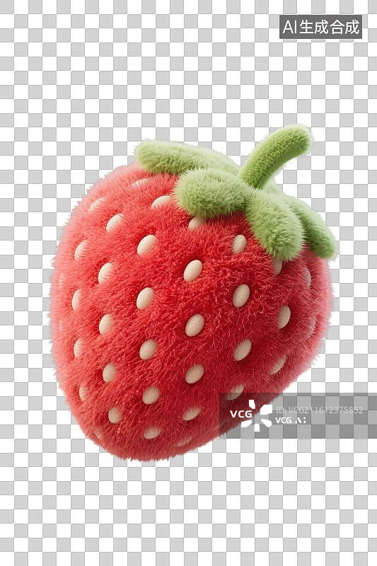 【AI数字艺术】3D渲染免抠图形元素卡通毛绒抱枕玩具水果红色草莓图片素材