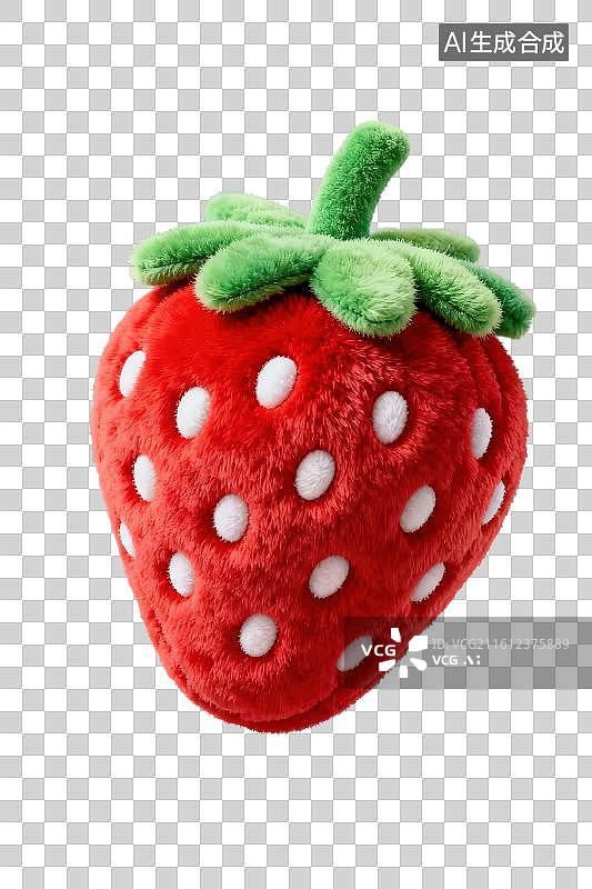 【AI数字艺术】3D渲染免抠图形元素卡通毛绒抱枕玩具水果红色草莓图片素材
