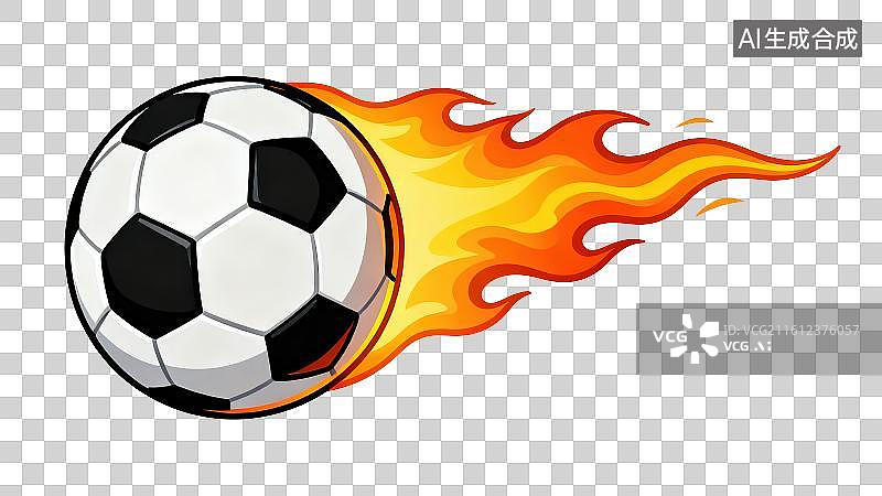 【AI数字艺术】3D渲染免抠图形元素体现速度感的红色火焰包围着卡通足球图片素材
