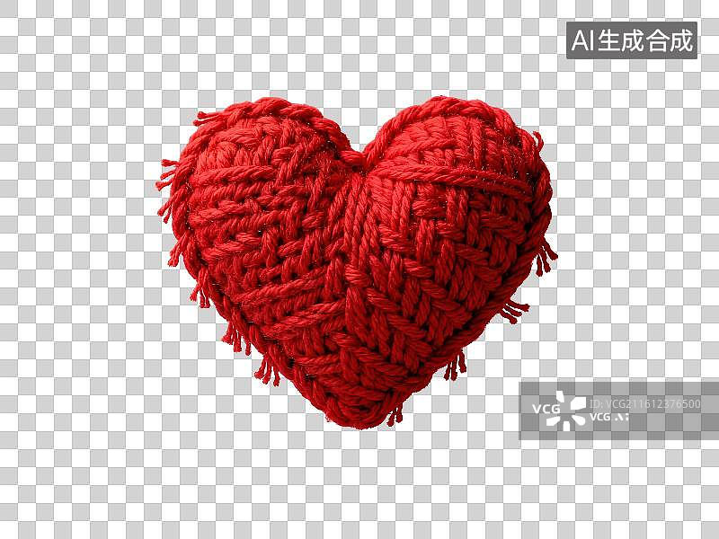 【AI数字艺术】3D渲染免抠图形元素红色毛线针织编织爱心图片素材