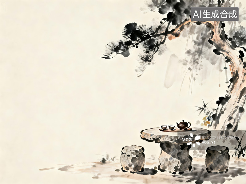 【AI数字艺术】茶席水墨静物图图片素材