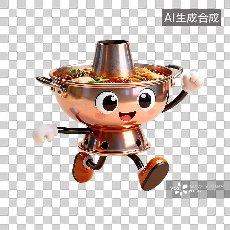 【AI数字艺术】3D渲染，卡通拟人火锅，边炉，打边炉，川味火锅，重庆火锅，中国传统美食，免抠元素图片素材