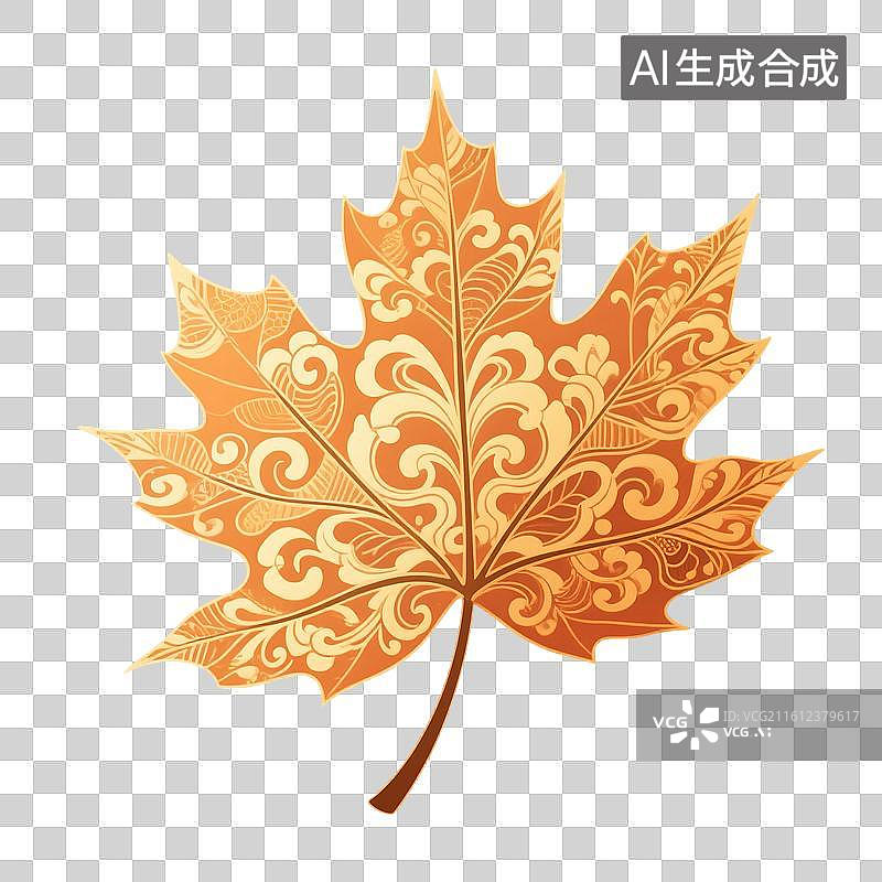【AI数字艺术】中国风手绘插画，枫叶，冬天，秋天黄色叶子，树叶，树木，植物，免抠元素图片素材