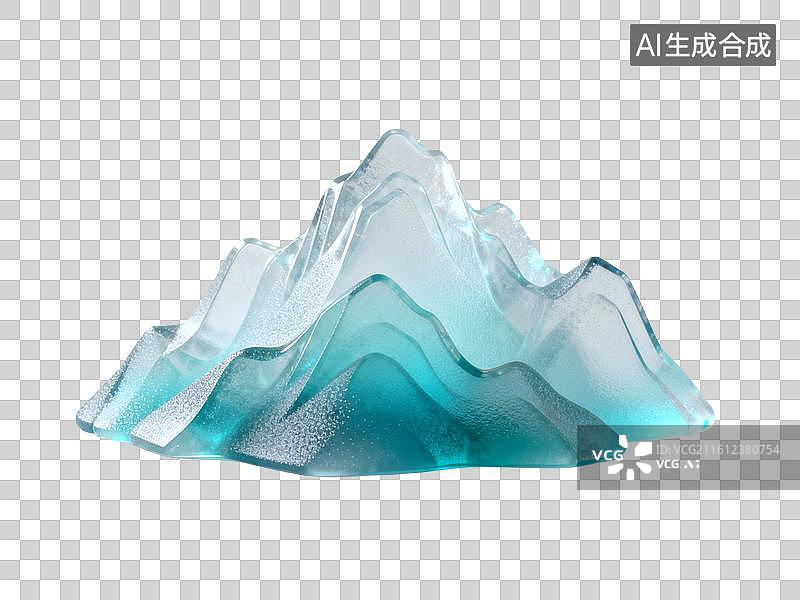 【AI数字艺术】3D渲染，透明琉璃质感，玻璃中国山水风景，国风山元素，山，山脉，国潮风山水画，免抠元素图片素材